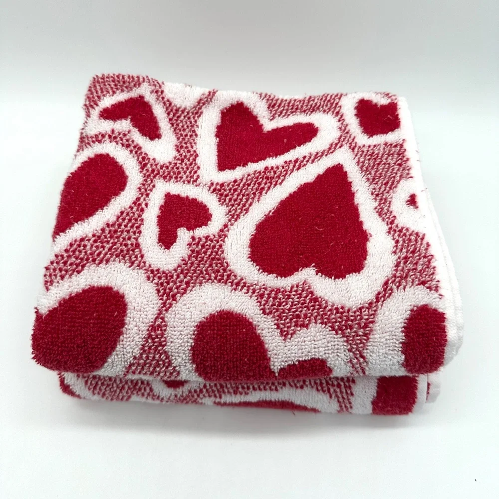 Red & White Hearts 2 Hand Towels 2 Washcloths 100% Cotton Casaba Made In Turkey